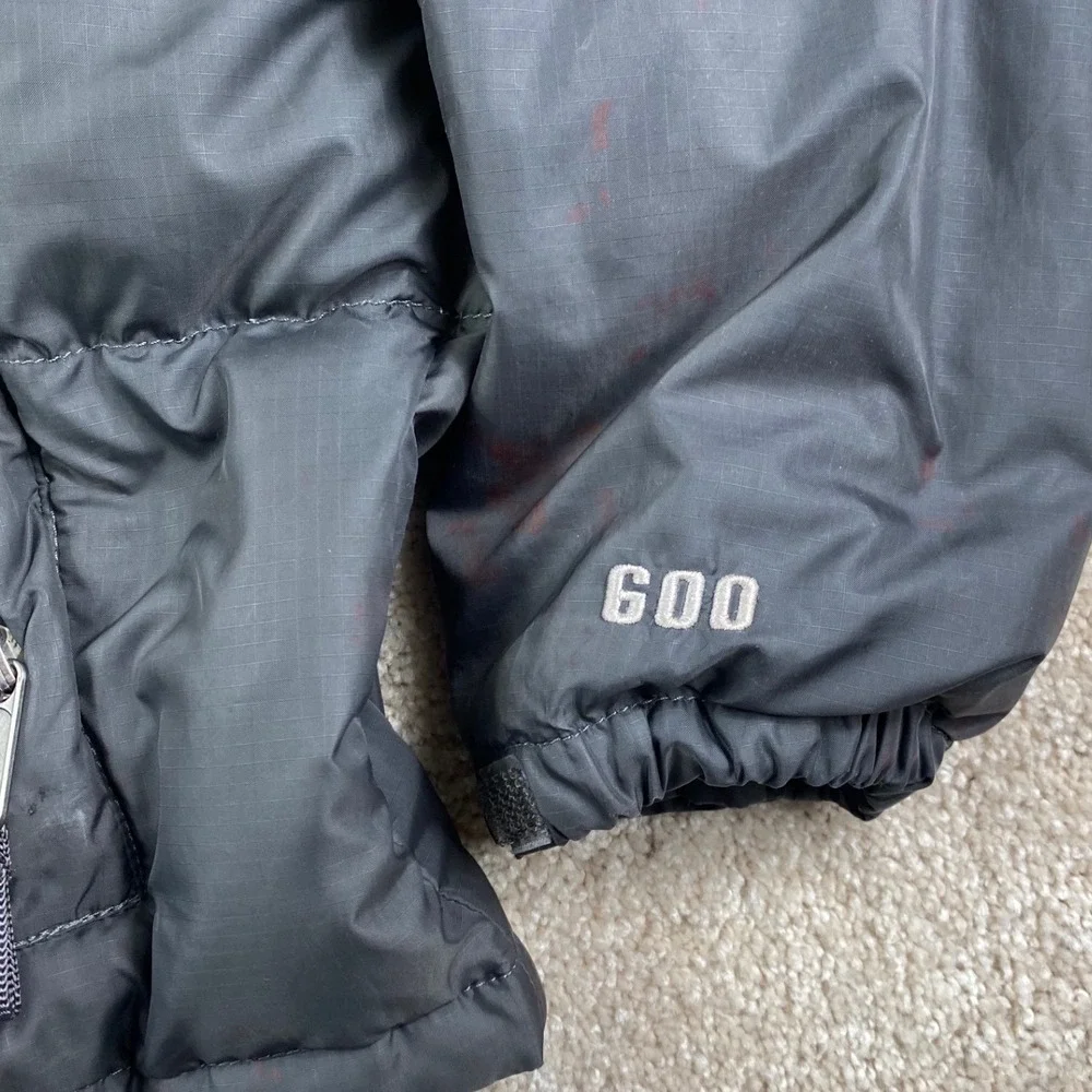 The North Face Nuptse 600 Down Puffer Jacket Boys XL Grey Black Coat
